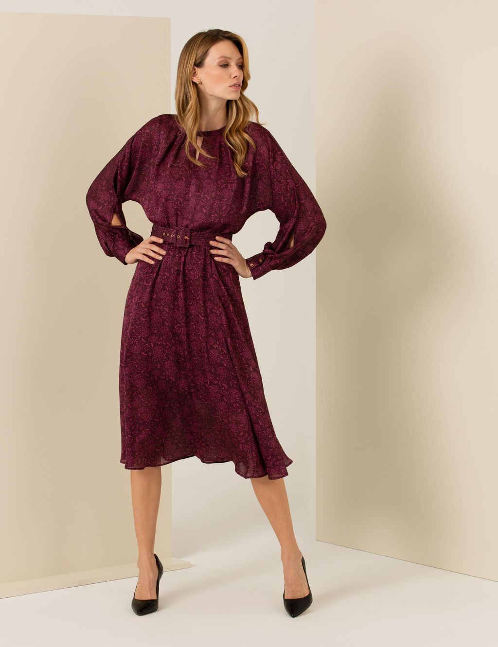 Bordo Dokuma Elbise - Pierre cardin фото 4