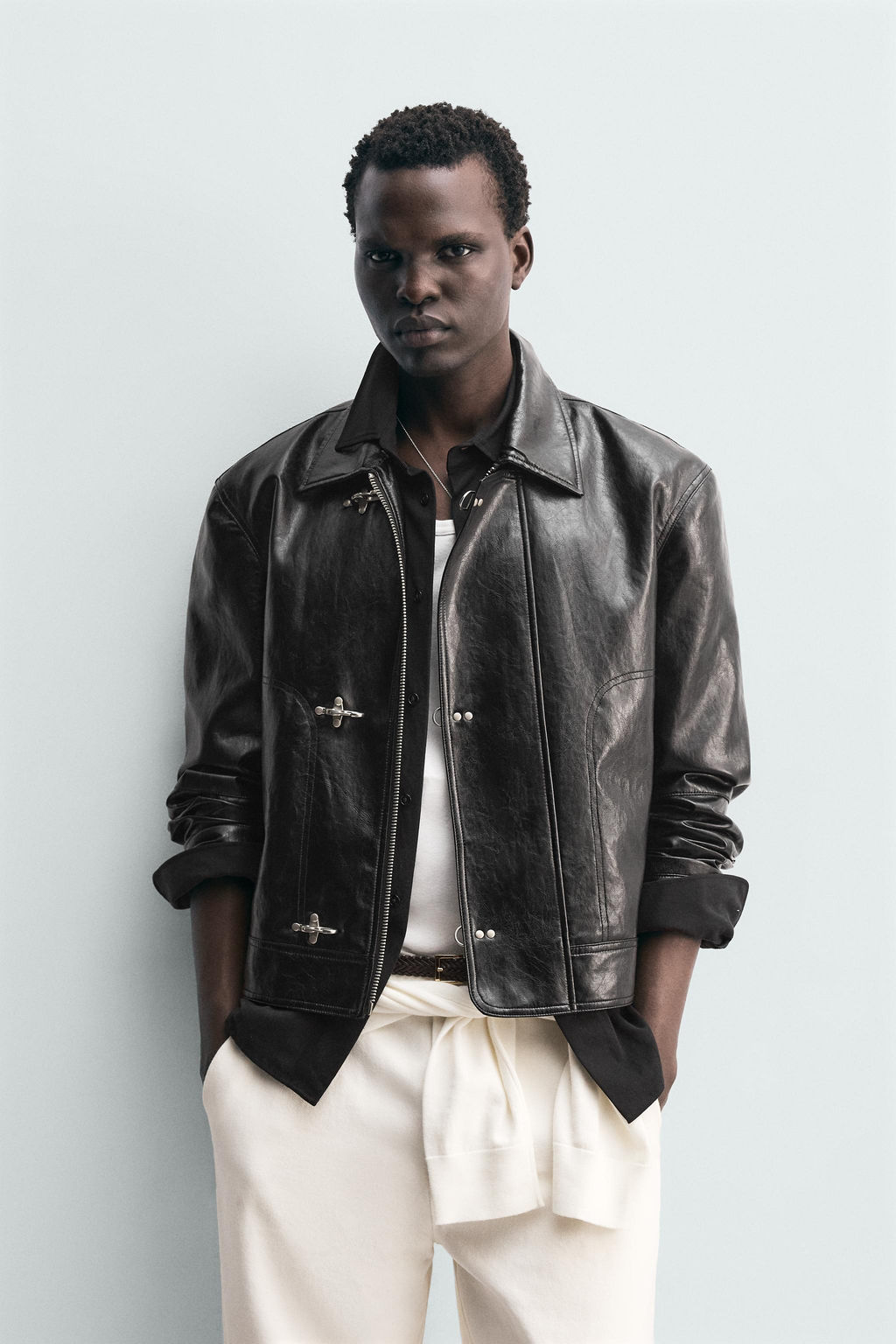 LEATHER EFFECT JACKET WITH FIREMAN CLASPS - Zara фото 10