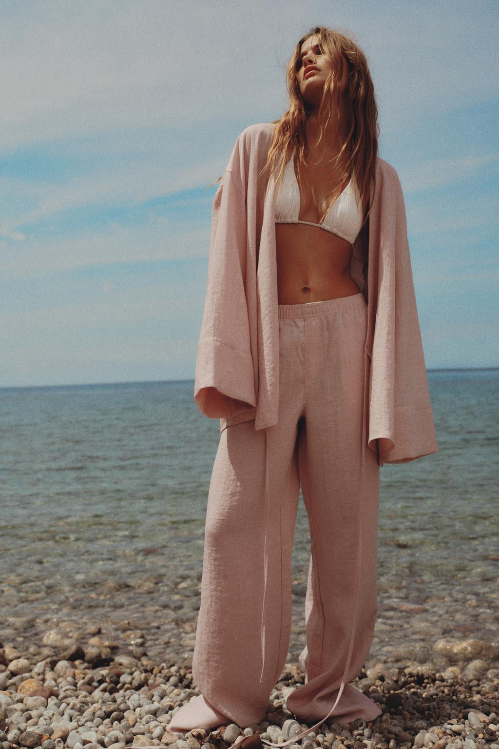 TEXTURED PYJAMA-STYLE TROUSERS - Zara фото 3