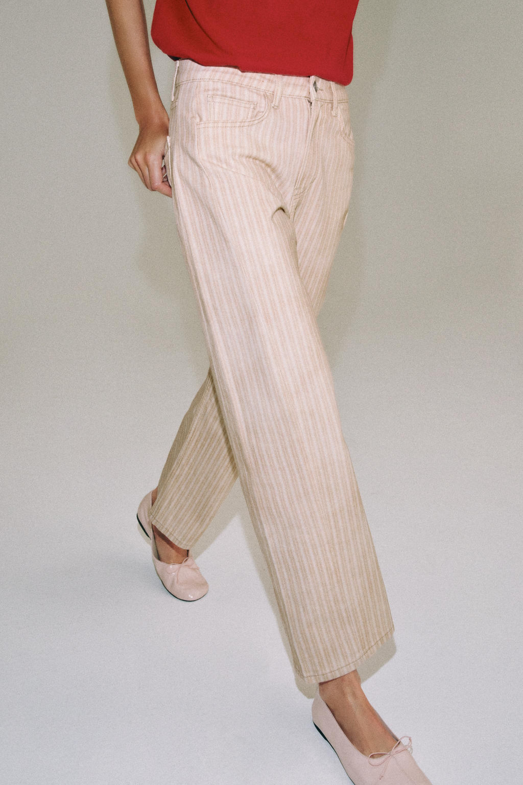 JEANS ZW COLLECTION ANKLE RELAXED RECTOS TIRO MEDIO RAYAS / Rosa - Zara фото 2