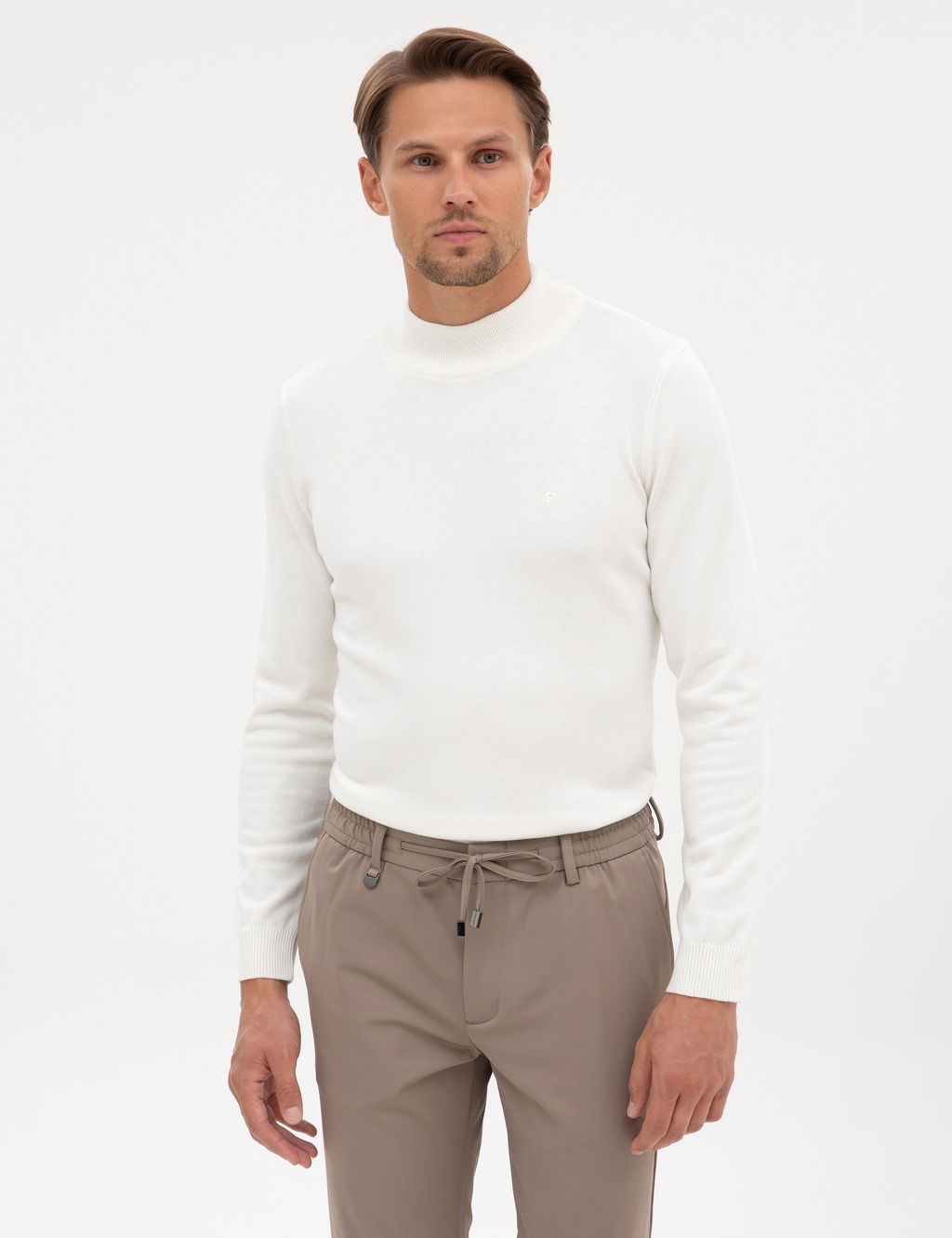 Ekru Slim Fit Yar_m Bal_k__ Yaka Basic Triko Kazak - Pierre cardin фото 3