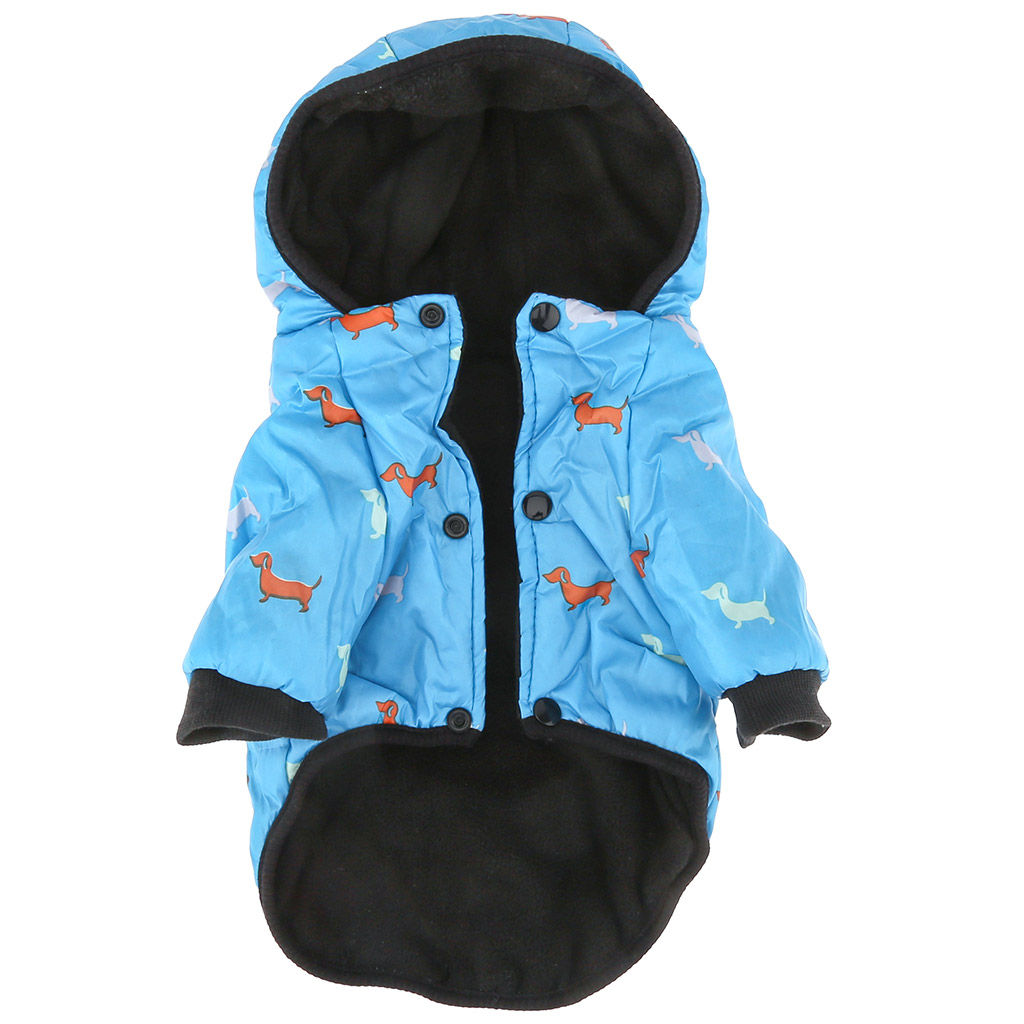 Пэт тойс (Pet toys) Одежда для собаки Куртка с капюшоном, с метал. кольцом, с принтом, на кнопках, р-р L, длина спинки 27см/обхват груди 38см/обхват шеи 32см, цвет-голубой, плащевка/синтепон/флис (100% полиэстер) (Китай) - Домашняя мода фото 6