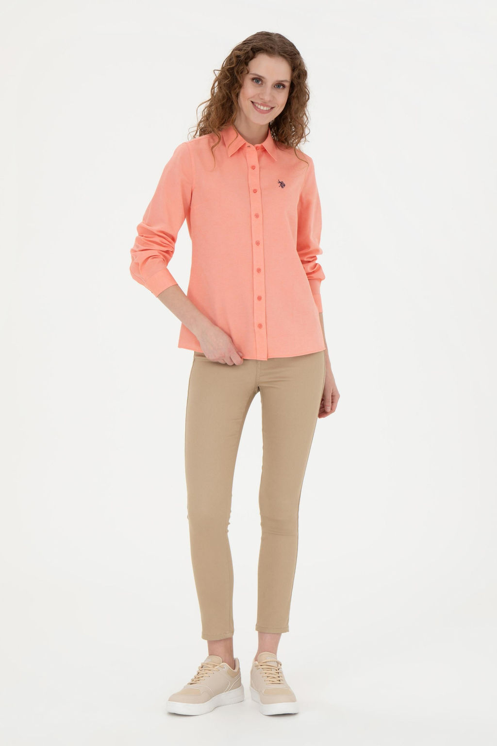 Женская базовая рубашка с длинным рукавом цвета граната - U.s. polo assn фото 11