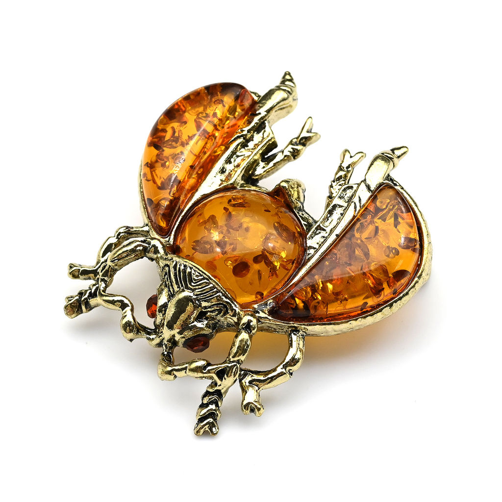 Брошь бронзовая Мишка Винни с янтарем 17*28мм цв. коньячный - Радуга камня фото 5