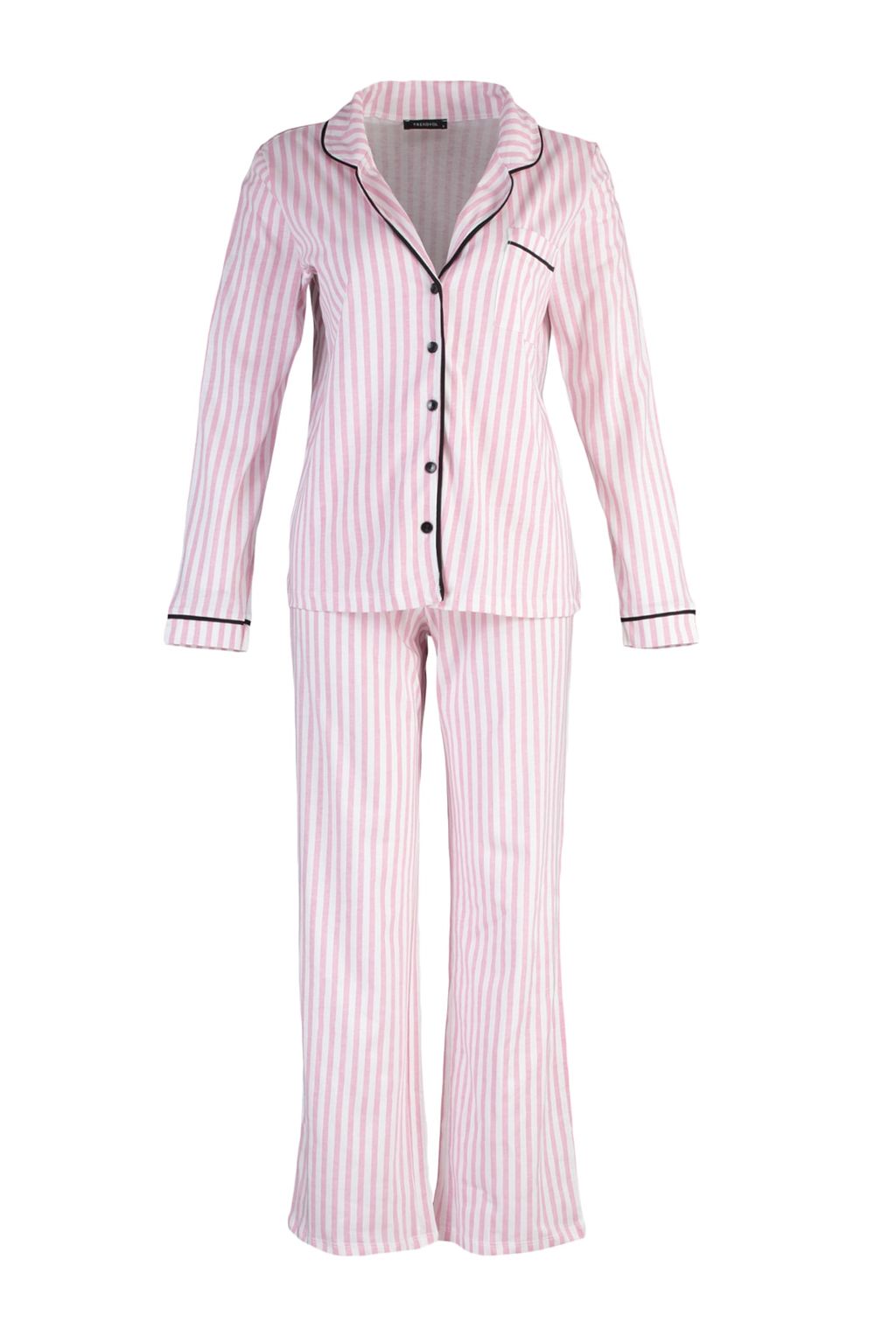 Trendyolmilla Pudra %100 Pamuklu Cizgili Biye Detayl? Orme Pijama Tak?m? THMAW21PT0614  фото 15