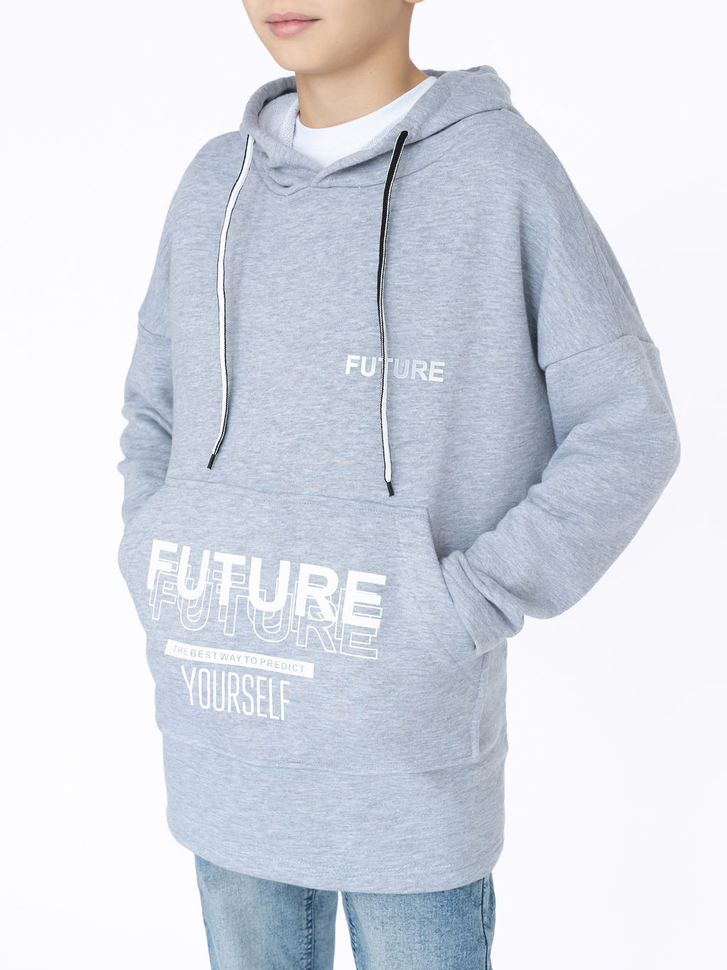 Толстовка детская с капюшоном серая Future
