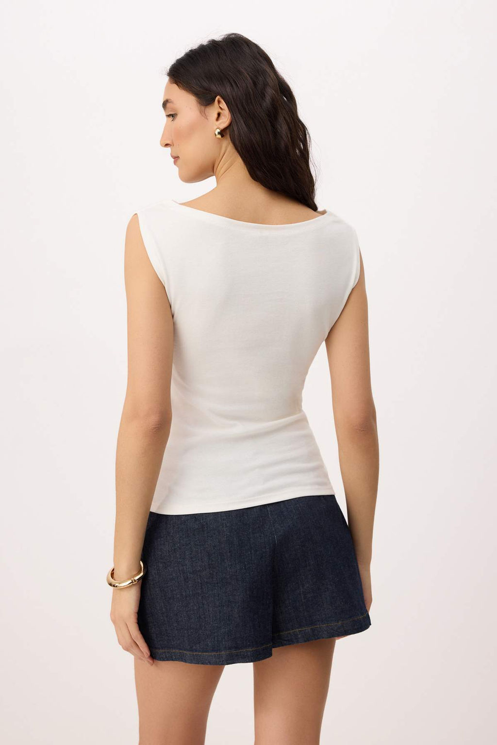 Ekru Duz Fitted Kay?k Yaka Kolsuz Premium Yumusak Orme Bluz TWOSS26BZ00712 - Trendyolmilla фото 4