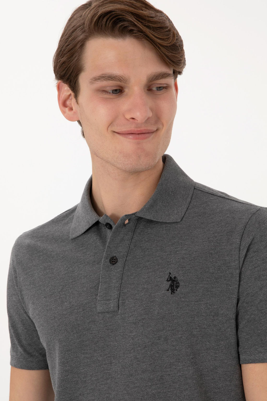 Erkek Slim Fit Polo Yaka Antrasit Melanj Basic Ti__rt Sepette S_rpriz _ndirim - U.s. polo assn фото 2