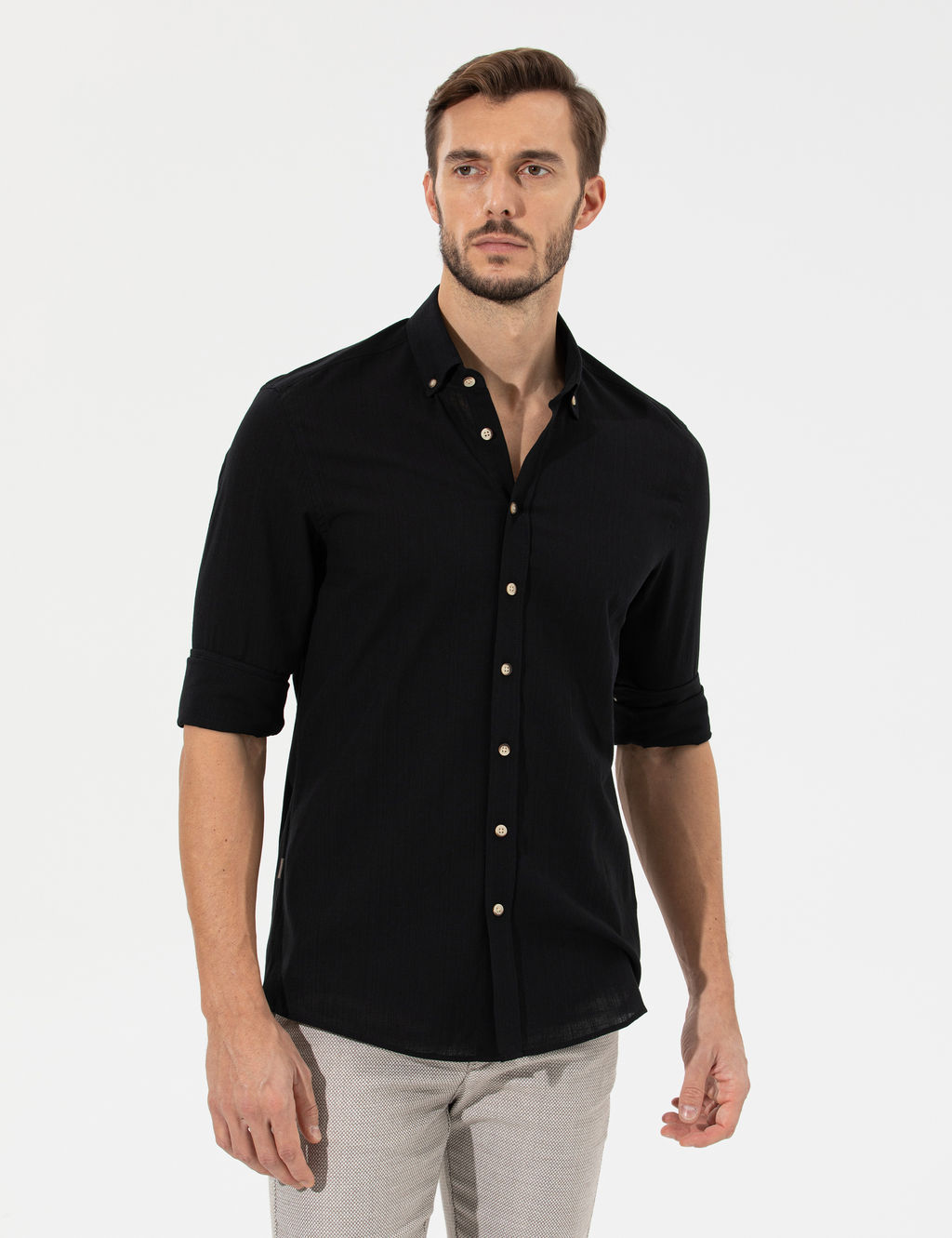Siyah Slim Fit Uzun Kollu G_mlek