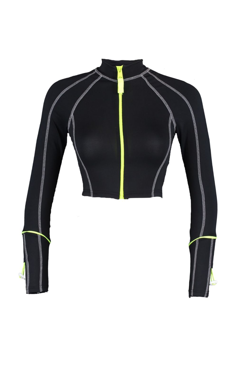 Siyah Crop Neon Fermuarl? Kol Buzgu Detayl? Orme Spor Ust/Bluz TWOSS21BZ0445 - Trendyolmilla фото 7