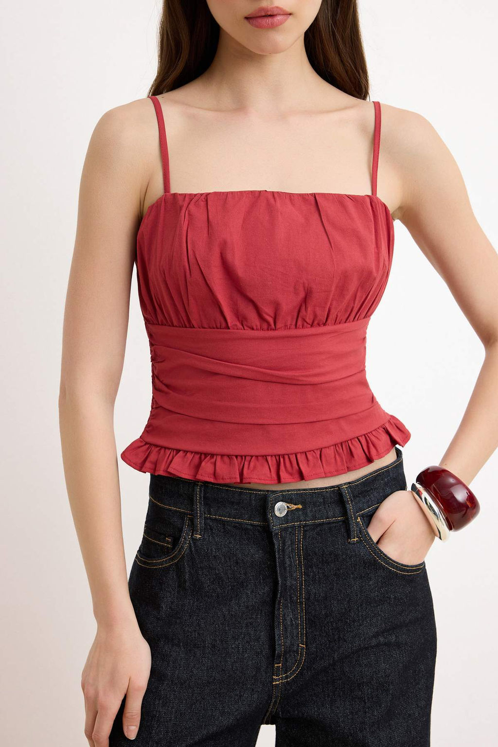 Lacivert Duz Fitted Asimetrik Yaka Dusuk Kol K?sa Crop Pamuk Ribana Orme Bluz TWOSS26BZ00563 - Trendyolmilla фото 7