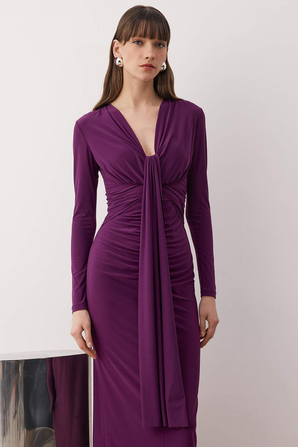 Kahverengi Vucuda Oturan V Yaka Orme S?k Elbise TPRAW25EL00043 - Trendyolmilla фото 18