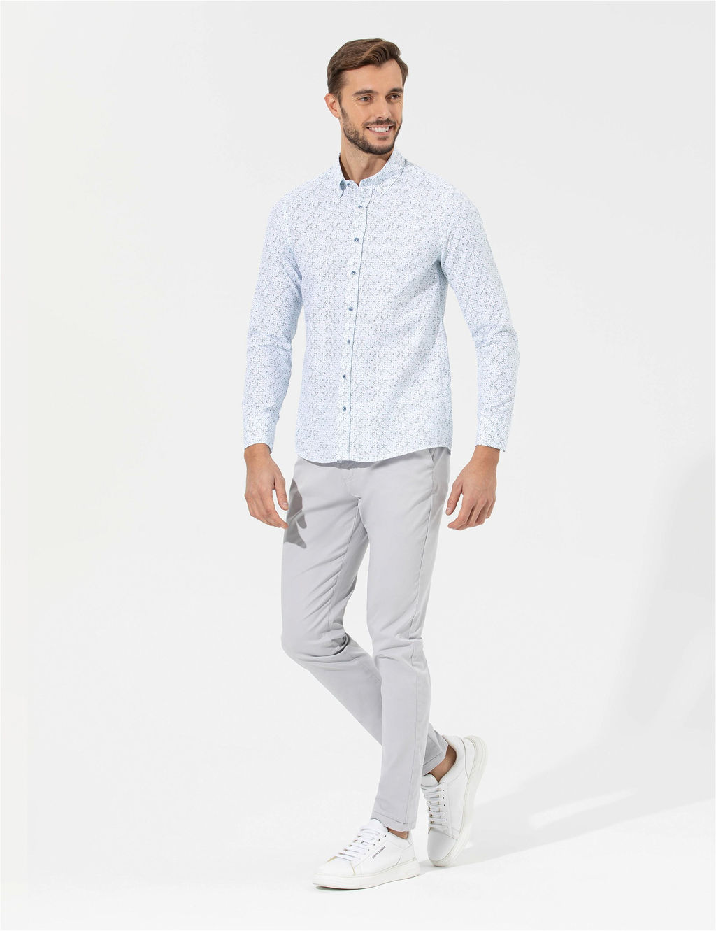 A__k Gri Slim Fit Kanvas Pantolon