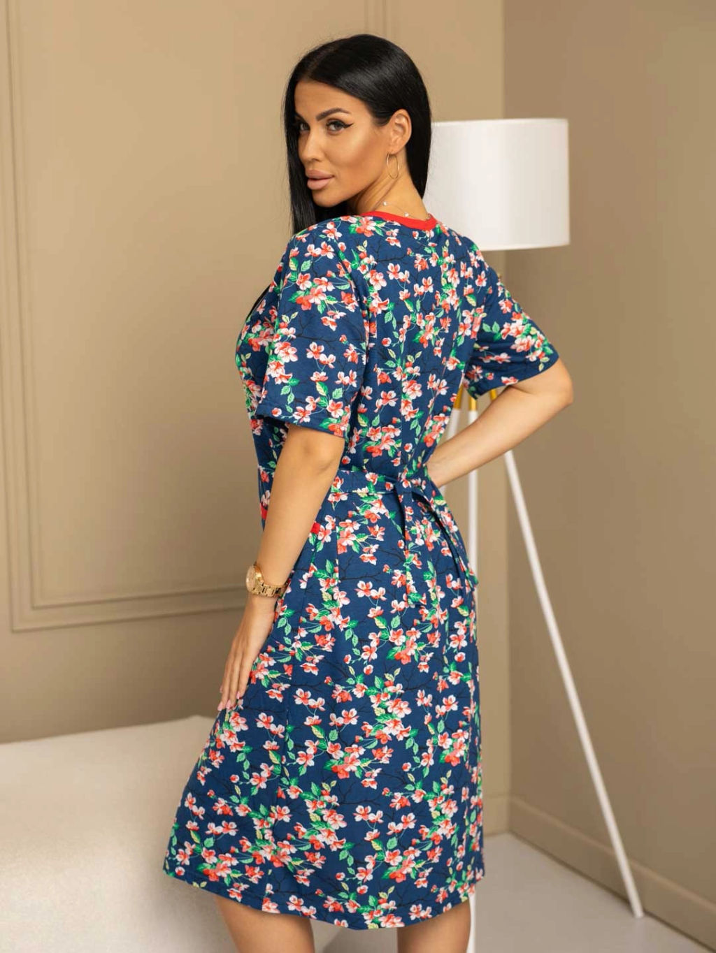 Халат женский, цвет темно-синий розовый