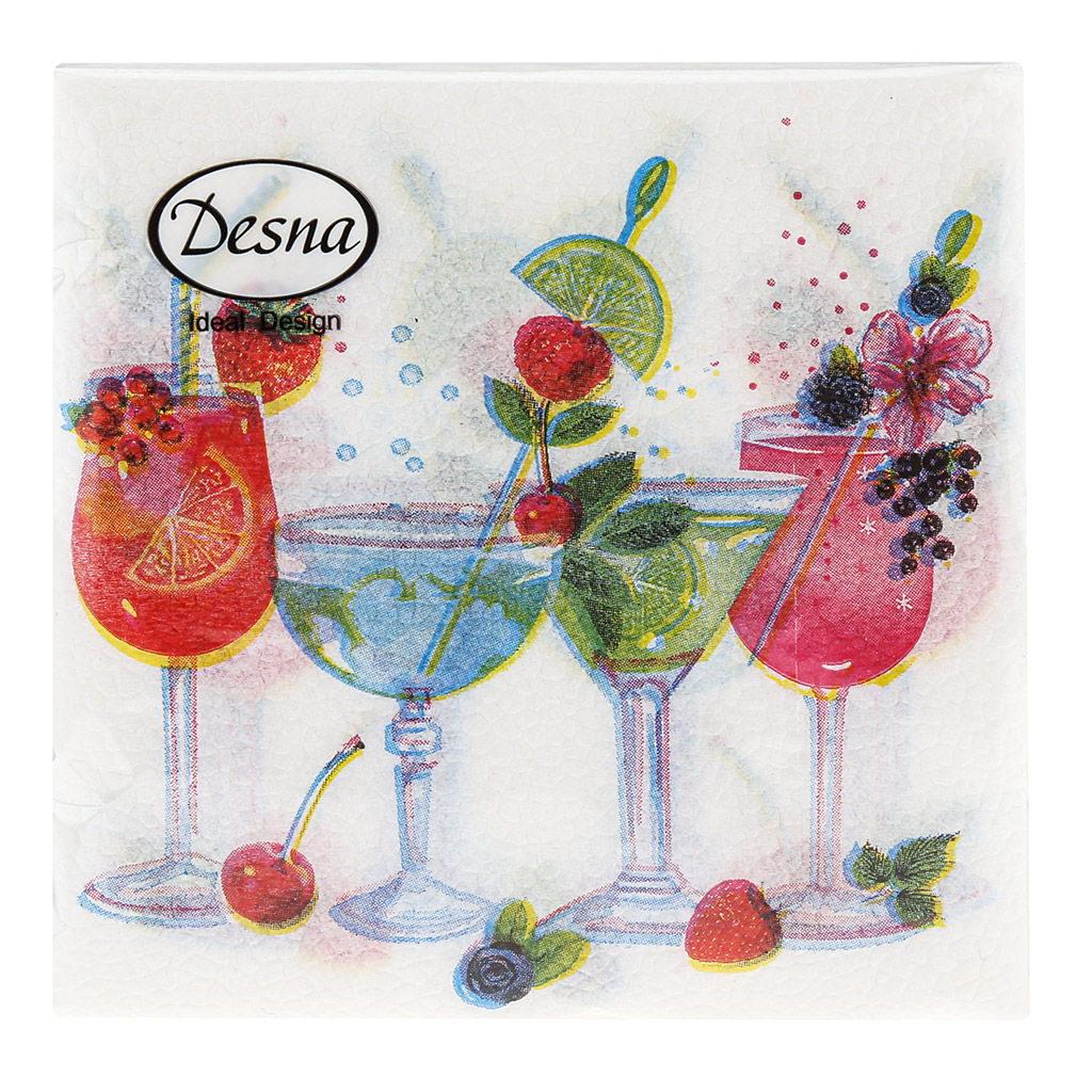 Салфетки бумажные Desna Design 24х24см, 1 слойные, 40 штук в упаковке, 100% целлюлоза, Коктейль (Россия) - Bouquet фото 2