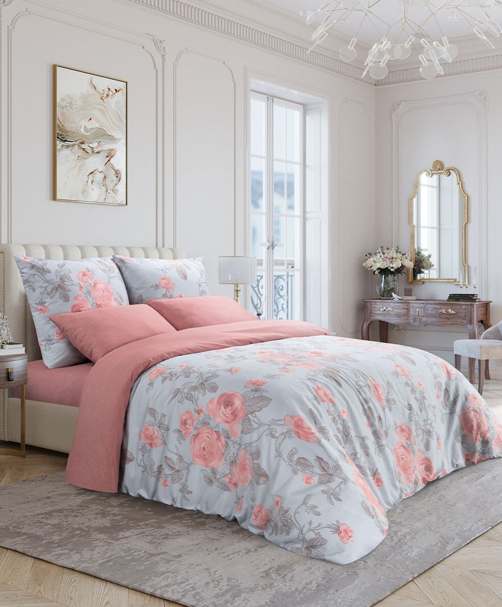 Постельное белье Роза Евро (простыня на резинке 180*200 см) + 4 наволочки