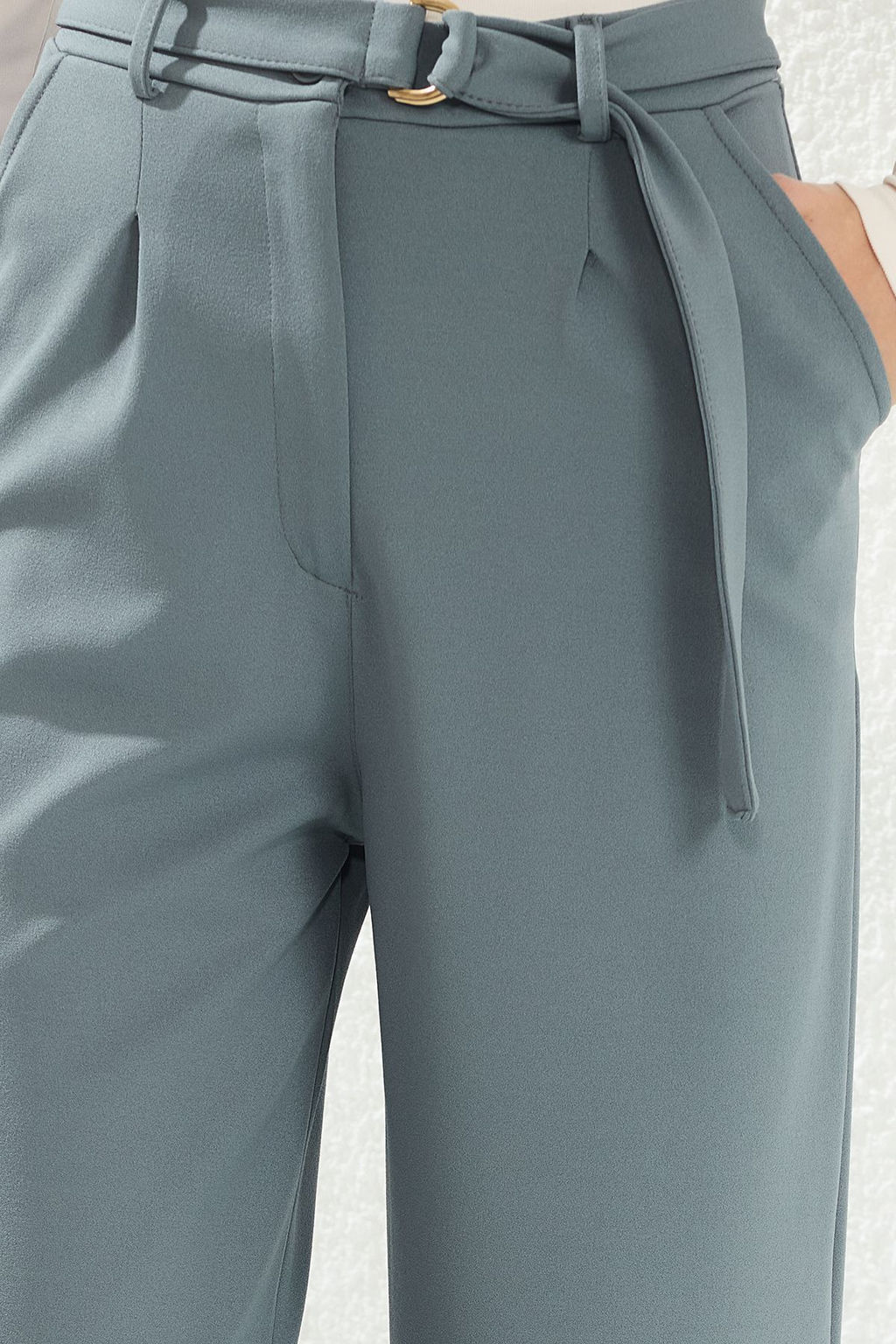 TRENDYOLMILLA Siyah Kemerli Wideleg/Genis Paca Yuksek Bel Smart Krep Kumas Orme Pantolon TWOSS23PL00330 фото 3