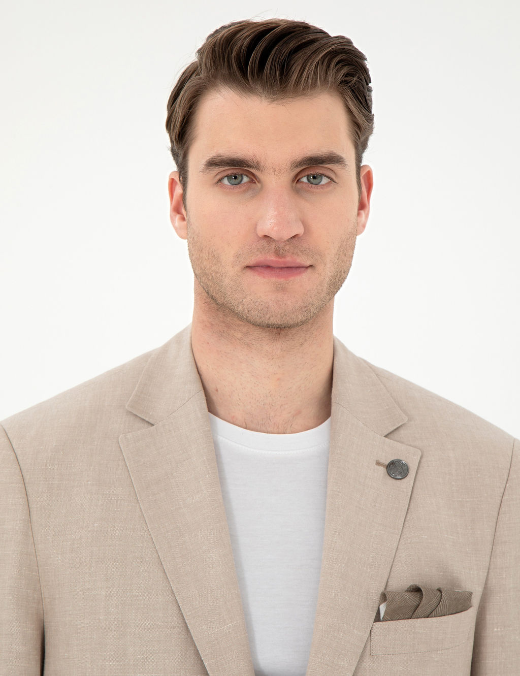 A__k Kahverengi Slim Fit Keten Kar___ml_ Ceket