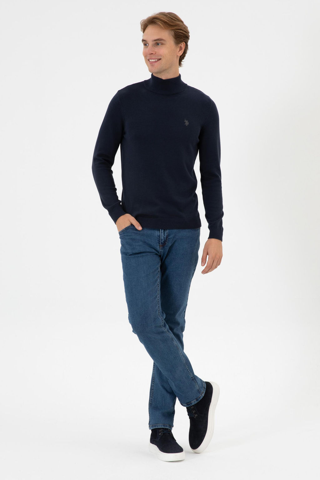 Erkek Slim Fit Bo_azl_ Lacivert Melanj Basic Kazak - U.s. polo assn фото 4