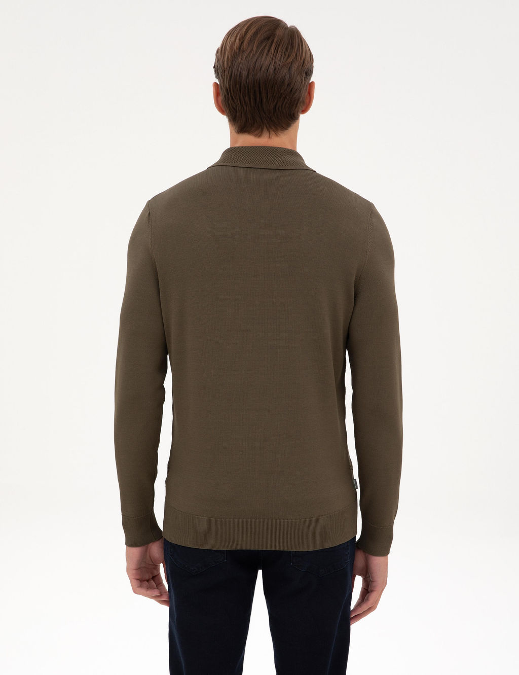 Koyu Haki Slim Fit Polo Yaka Fermuarl_ Triko Kazak - Pierre cardin фото 5