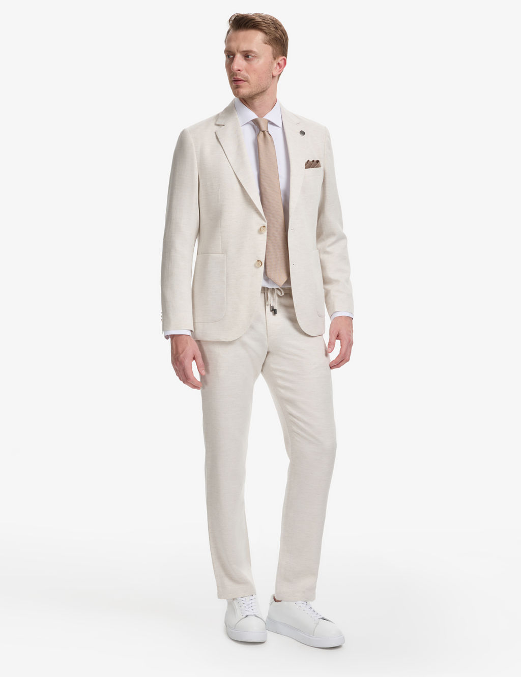 Bej Slim Fit Keten Kar___ml_ Tak_m Elbise
