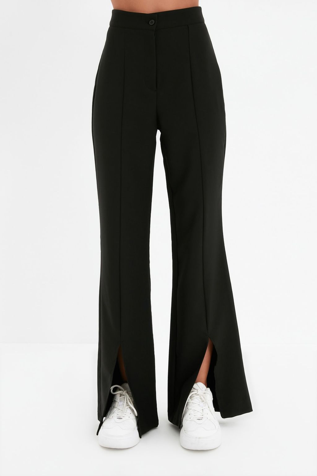 TRENDYOLMILLA Siyah Flare Ispanyol Paca Pacas? Y?rtmac Detayl? Dokuma Kumas Pantolon TWOAW22PL0046  фото 8