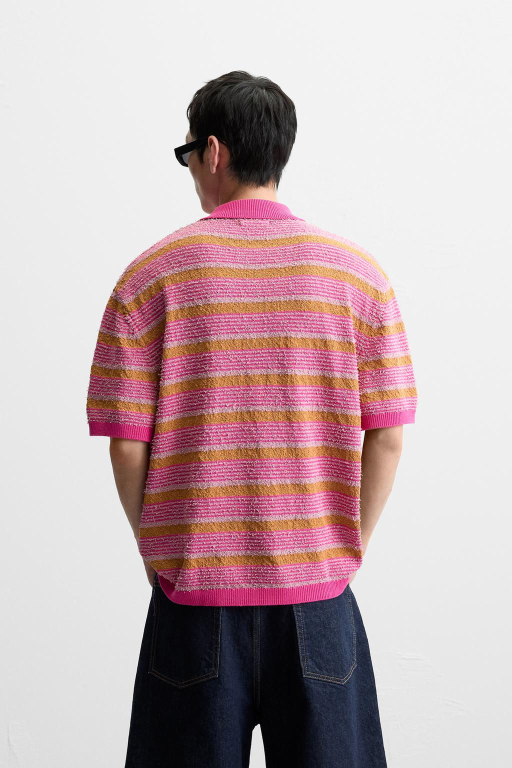 TEXTURED STRIPE KNIT POLO SHIRT - Zara фото 3
