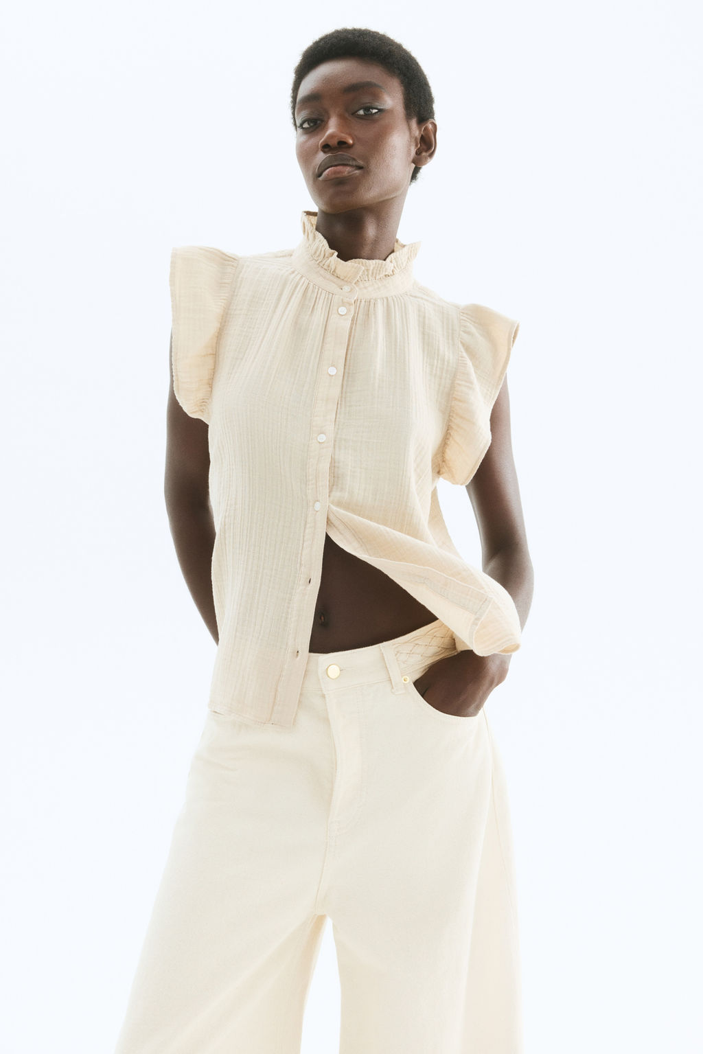 Blusa de muselina con manga circular - H&m фото 4