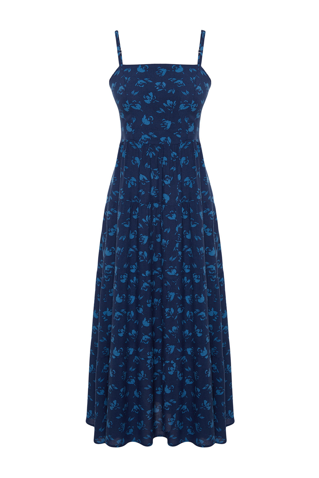 TRENDYOLMILLA Indigo A Kesim Cicek Desenli Ask?l? Midi Dokuma Elbise TWOSS21EL1341  фото 12