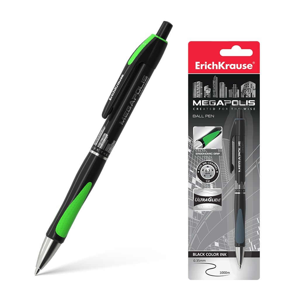 АКЦИЯ Цена за 24 шт. Ручка шариковая автоматическая ErichKrause MEGAPOLIS® Matic&Grip 0.7, Super Glide Technology, цвет чернил черный (блистер 1 шт.)