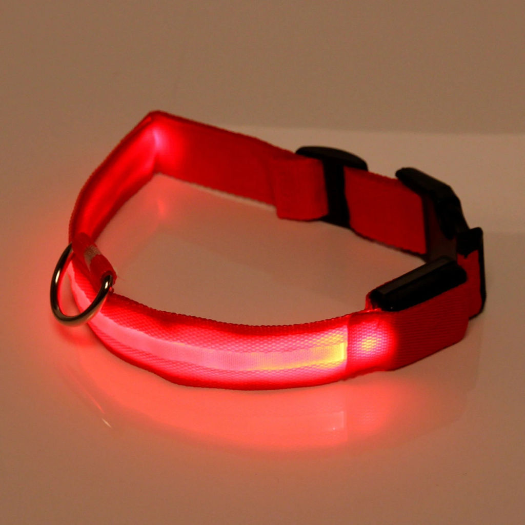 Ошейник с подсветкой и кольцом для жетона для средних пород собак "Бро видно", цвет красный, размер M - 2,5*50см (лейбл)