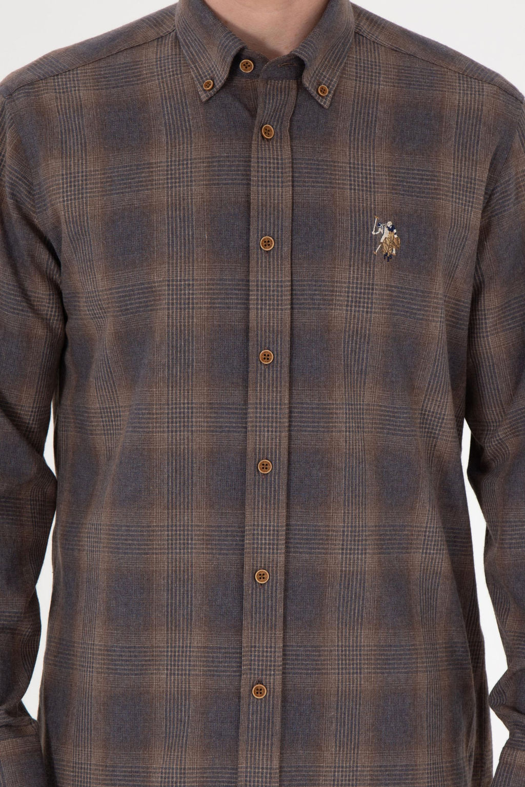 Мужская коричневая рубашка с длинным рукавом Неожиданная скидка в корзине - U.s. polo assn фото 6