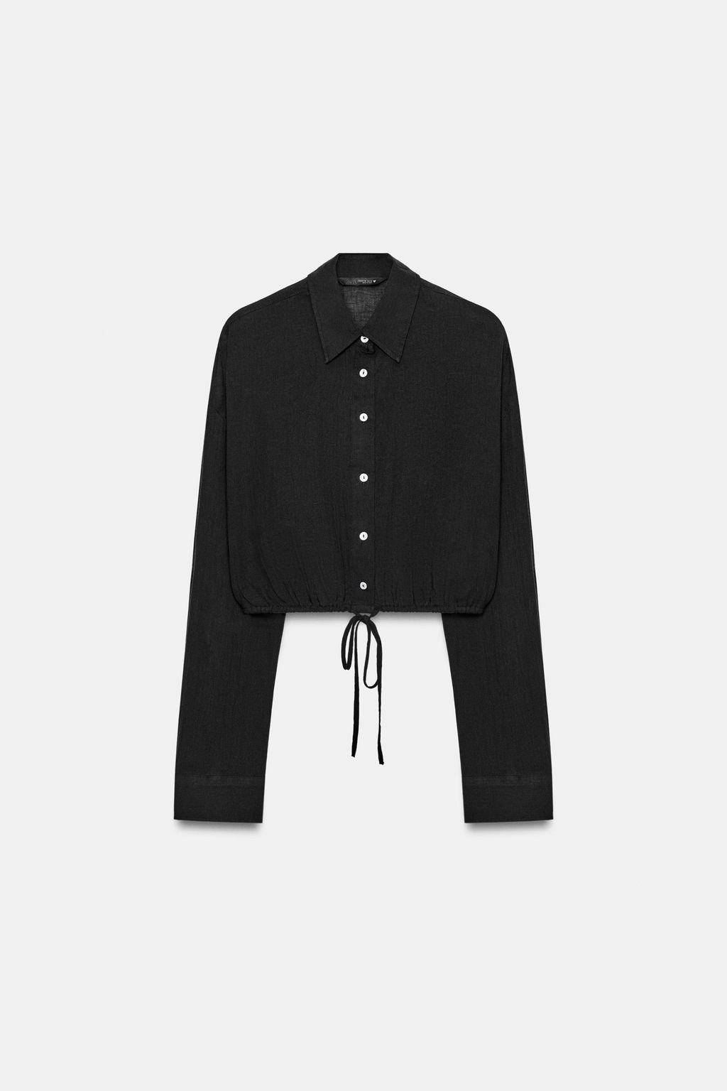 CAMISA GASA CROP CORD?N AJUSTABLE LUNARES / Negro