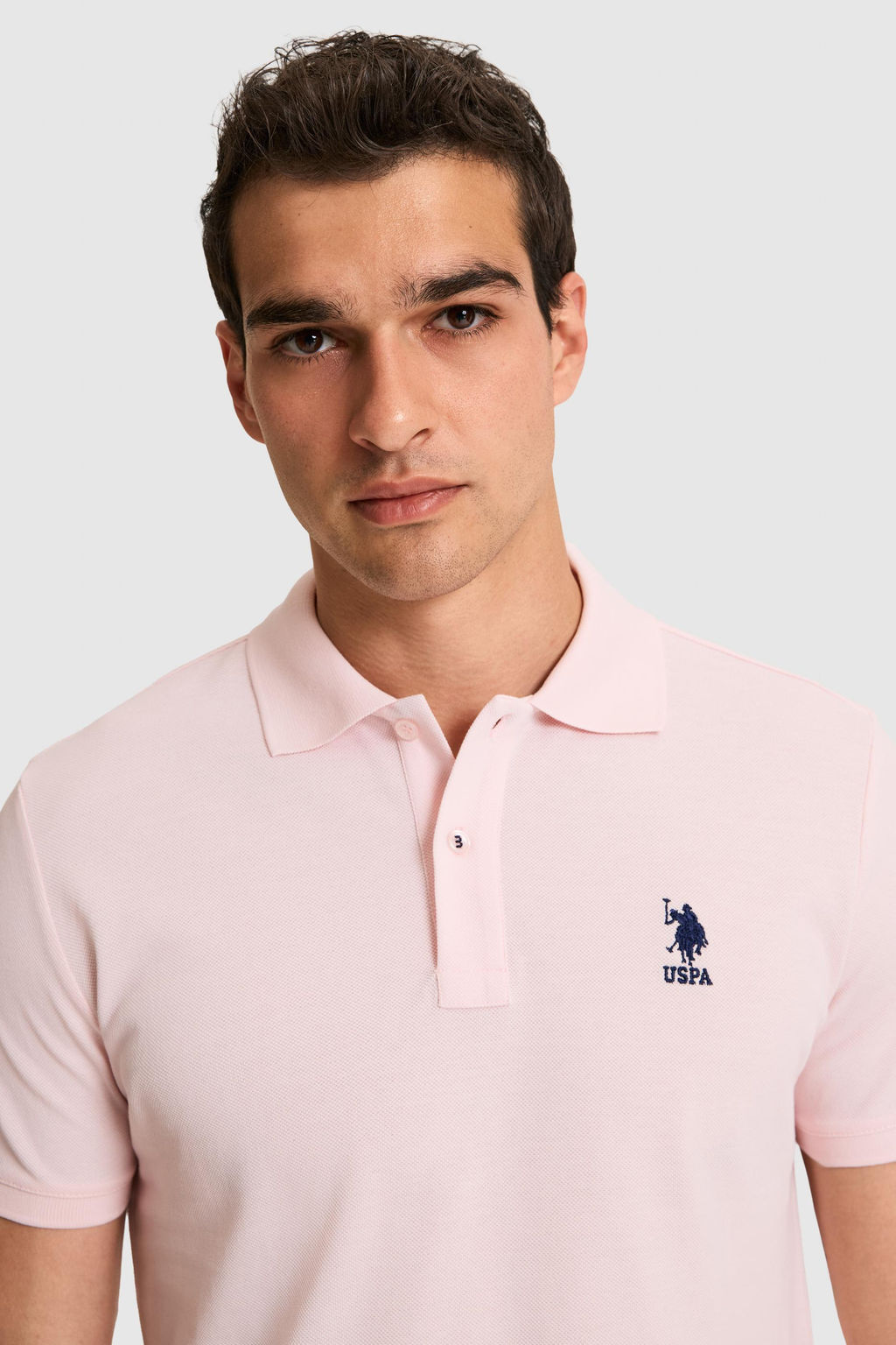 Erkek Slim Fit Polo Yaka A__k Pembe Basic Ti__rt