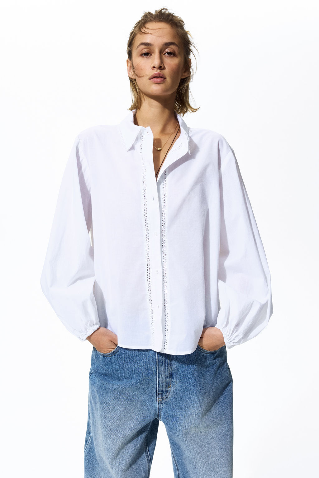 Camisa de algod?n con ribete de encaje - H&m фото 6