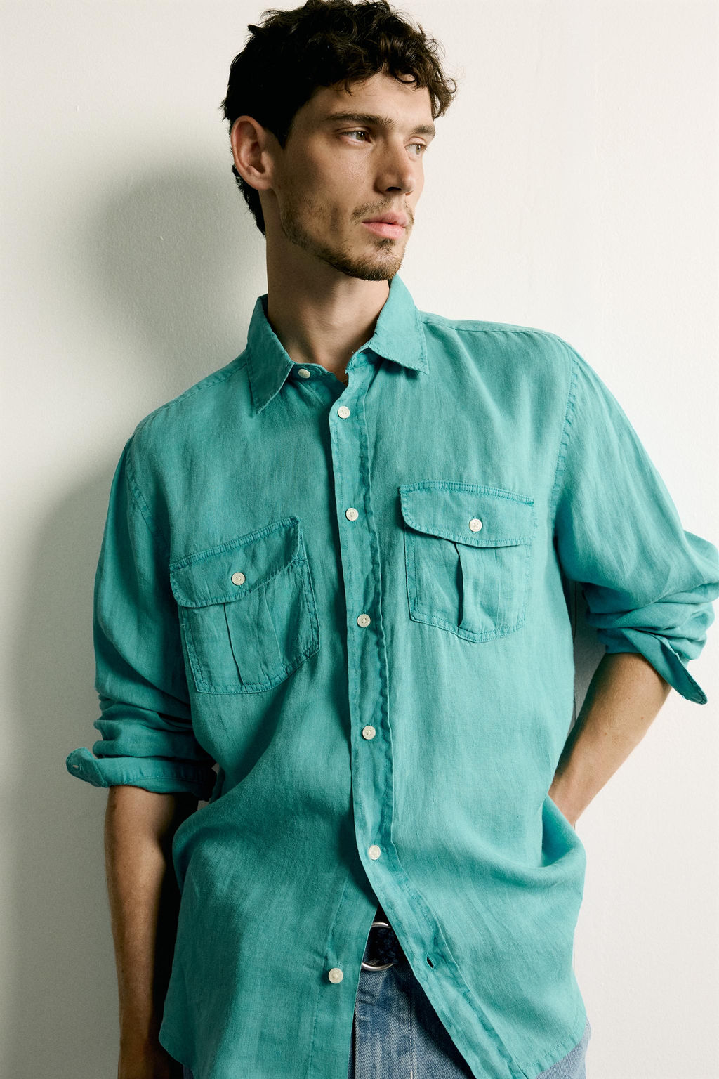 CAMISA RELAXED FIT 100% LINO / Turquesa - Zara фото 6
