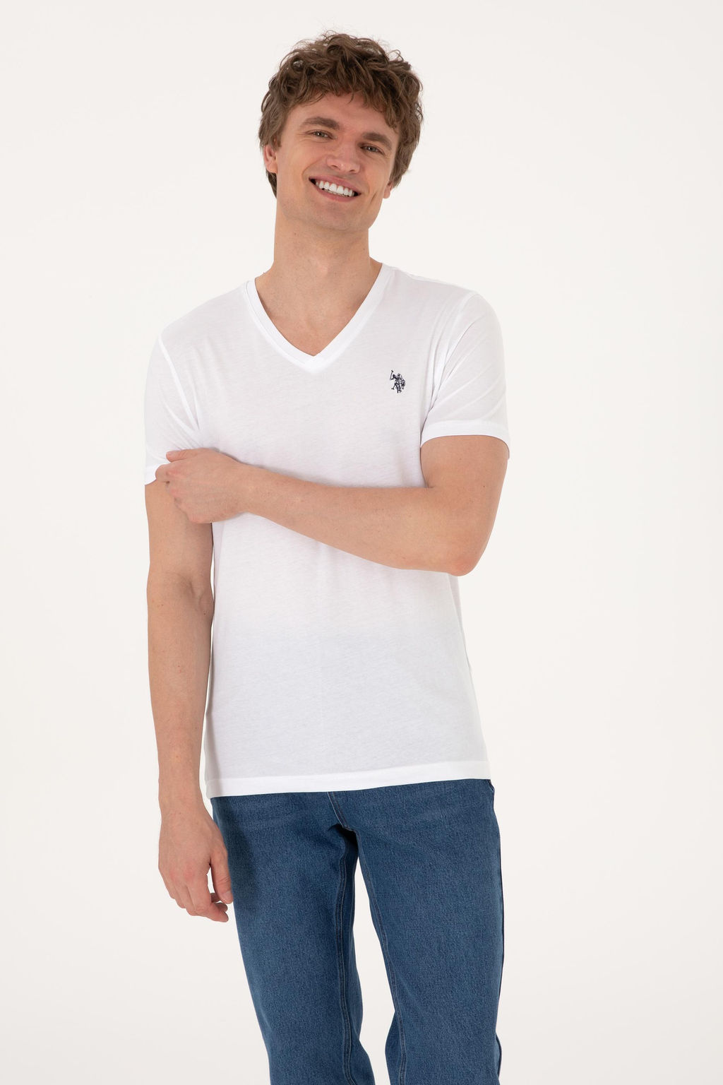 Erkek Slim Fit V Yaka Beyaz Basic Ti__rt Sepette S_rpriz _ndirim - U.s. polo assn фото 3