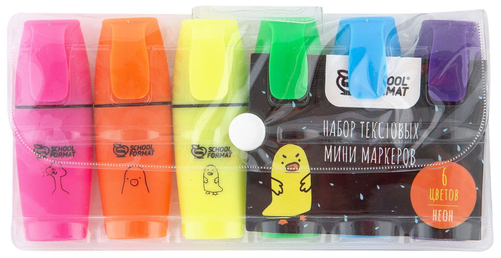 Набор текстовых маркеров мини Schoolformat МИЛАЯ УТОЧКА 1-5 мм ассорти скошенный принт на ...