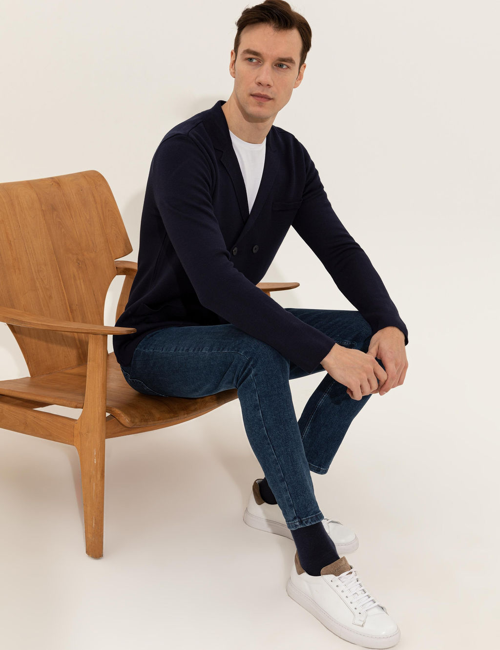 Lacivert Slim Fit Kruvaze Yaka Triko H_rka