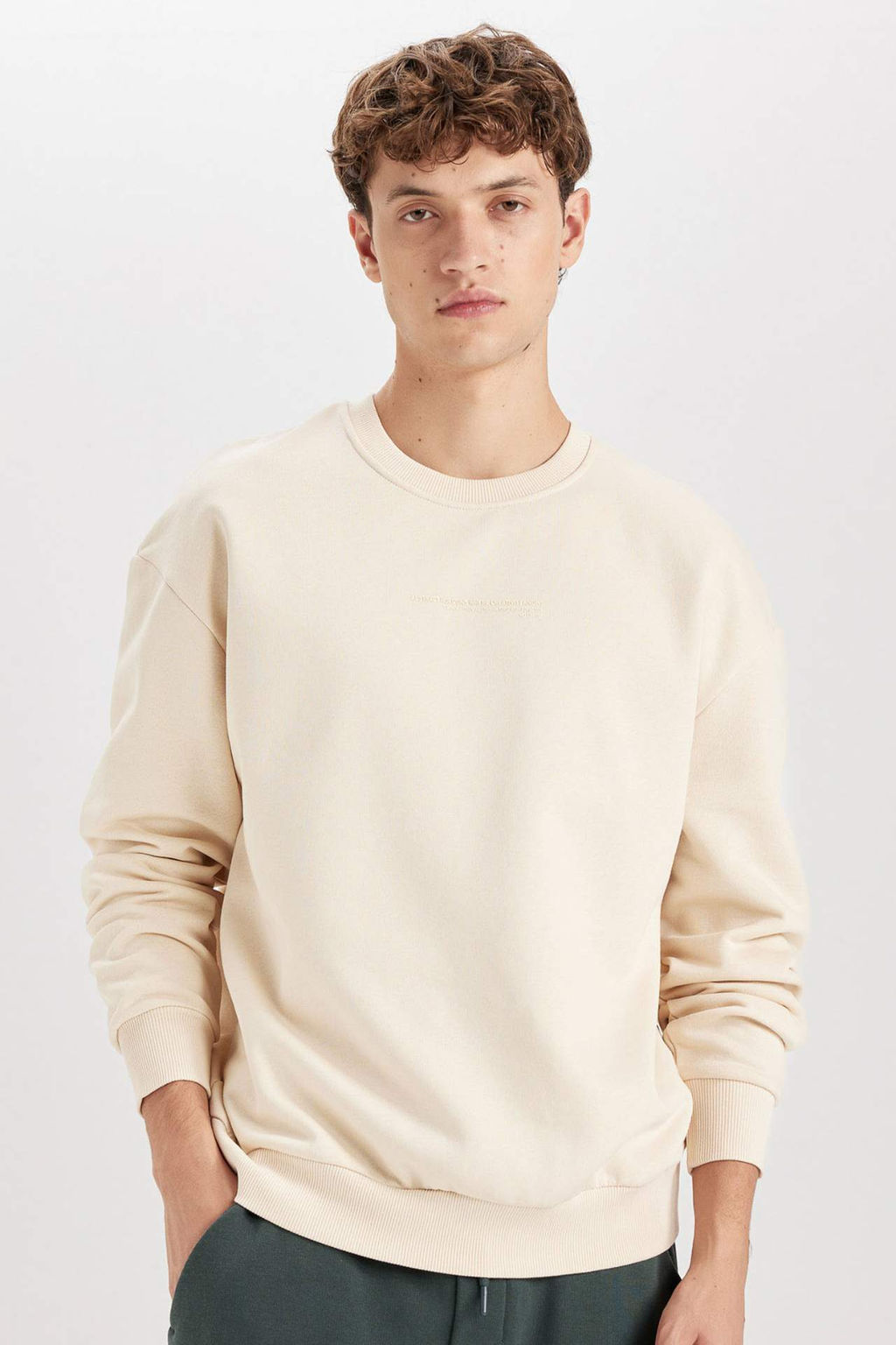Boxy Fit Bisiklet Yaka Bask?l? Sweatshirt - Defacto фото 5