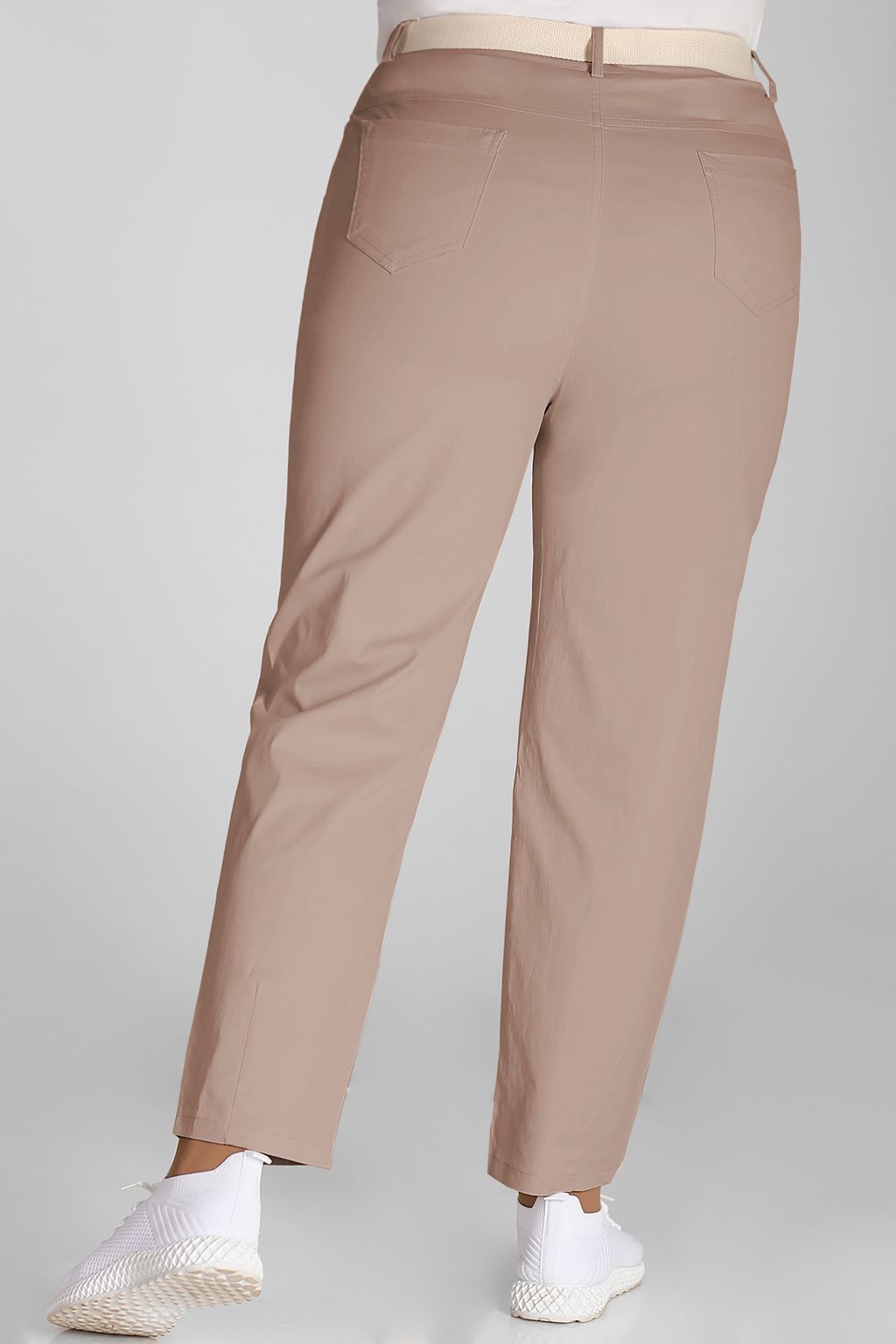 Брюки женские с поясом хлопковые бежевые - Almond фото 2