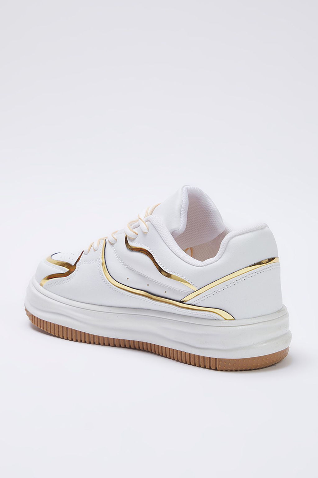 Trendyolmilla Shoes Beyaz Metalik Gold Detayl? Bagc?kl? Kad?n Spor Ayakkab? TAKSS25SN00036  фото 7