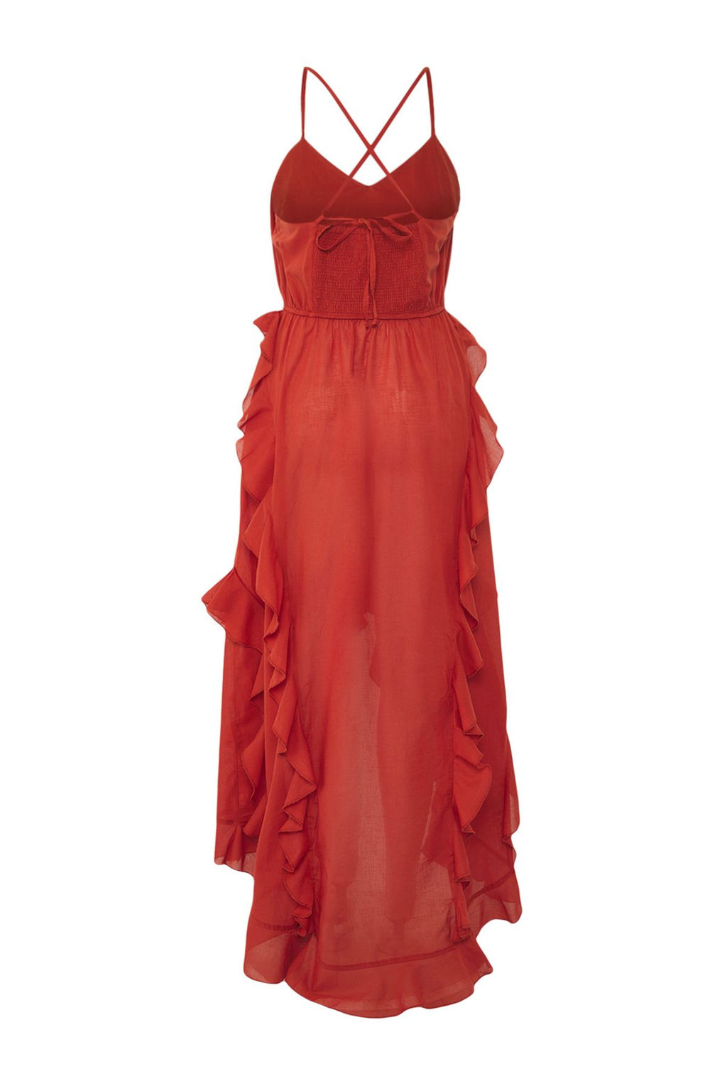 Trendyolmilla Kiremit Midi Dokuma Volanl? 100% Pamuk Plaj Elbise TBESS25EL00055  фото 6