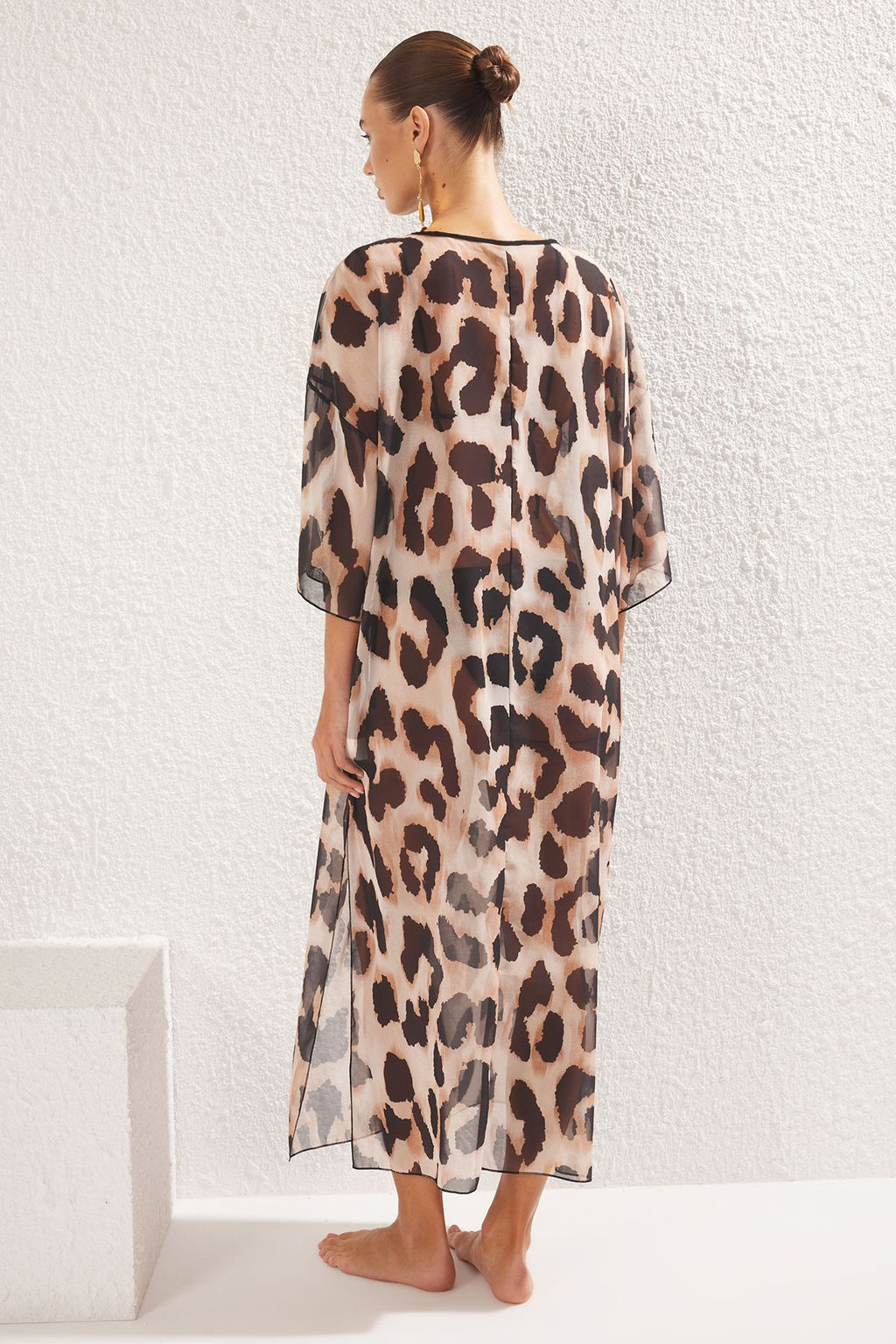 TRENDYOLMILLA Leopar Desenli Maxi Dokuma Baglamal? Sifon Plaj Elbisesi TBESS25EL00006  фото 4
