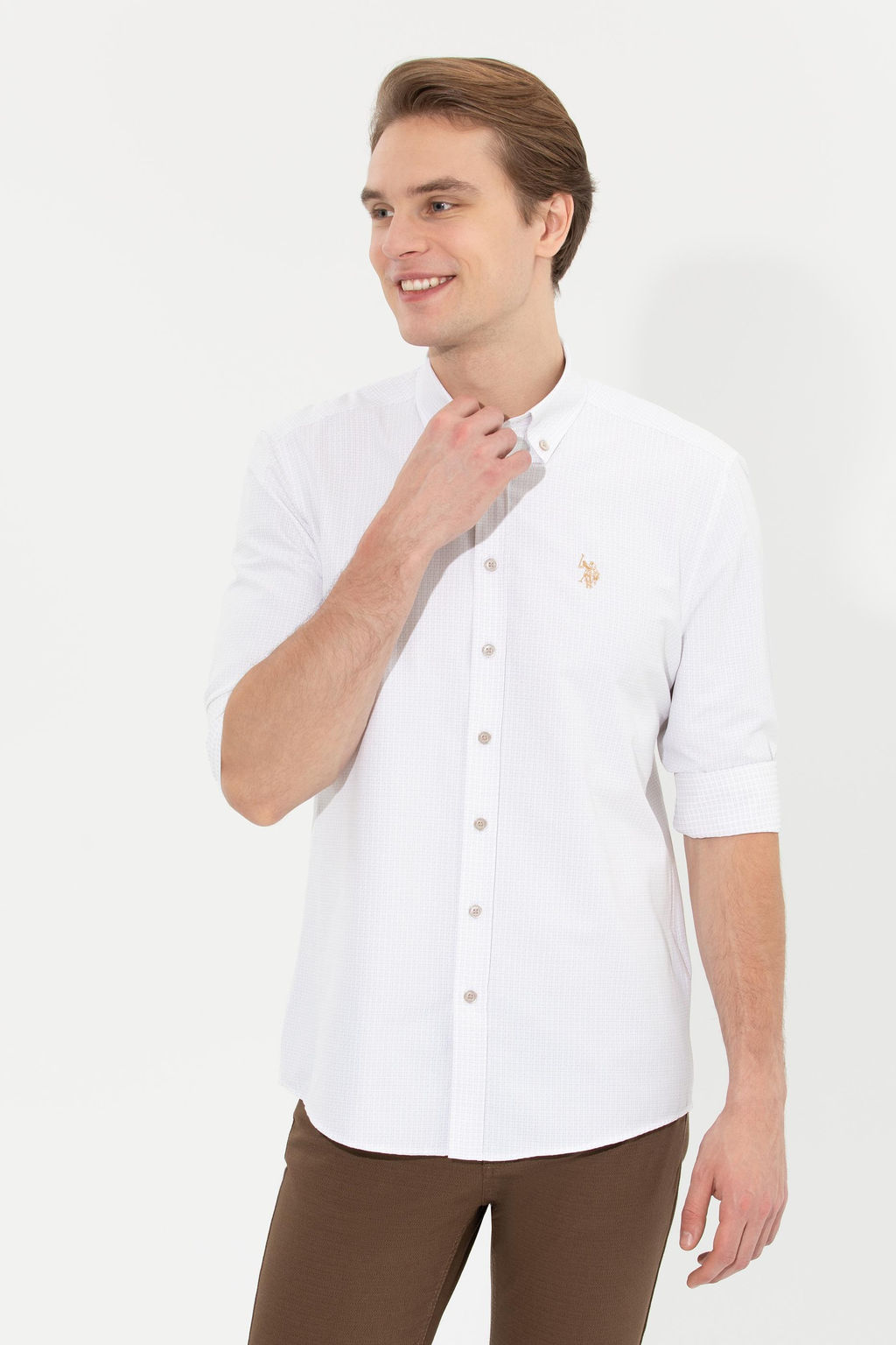 U. S. Polo Assn / Мужская белая рубашка с длинным рукавом - U.s. polo assn фото 4