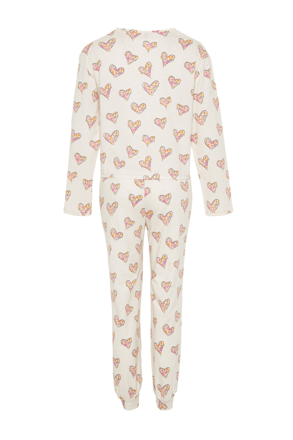Krem %100 Pamuklu Kalpli Tshirt-Jogger Orme Pijama Tak?m? THMAW24PT00116