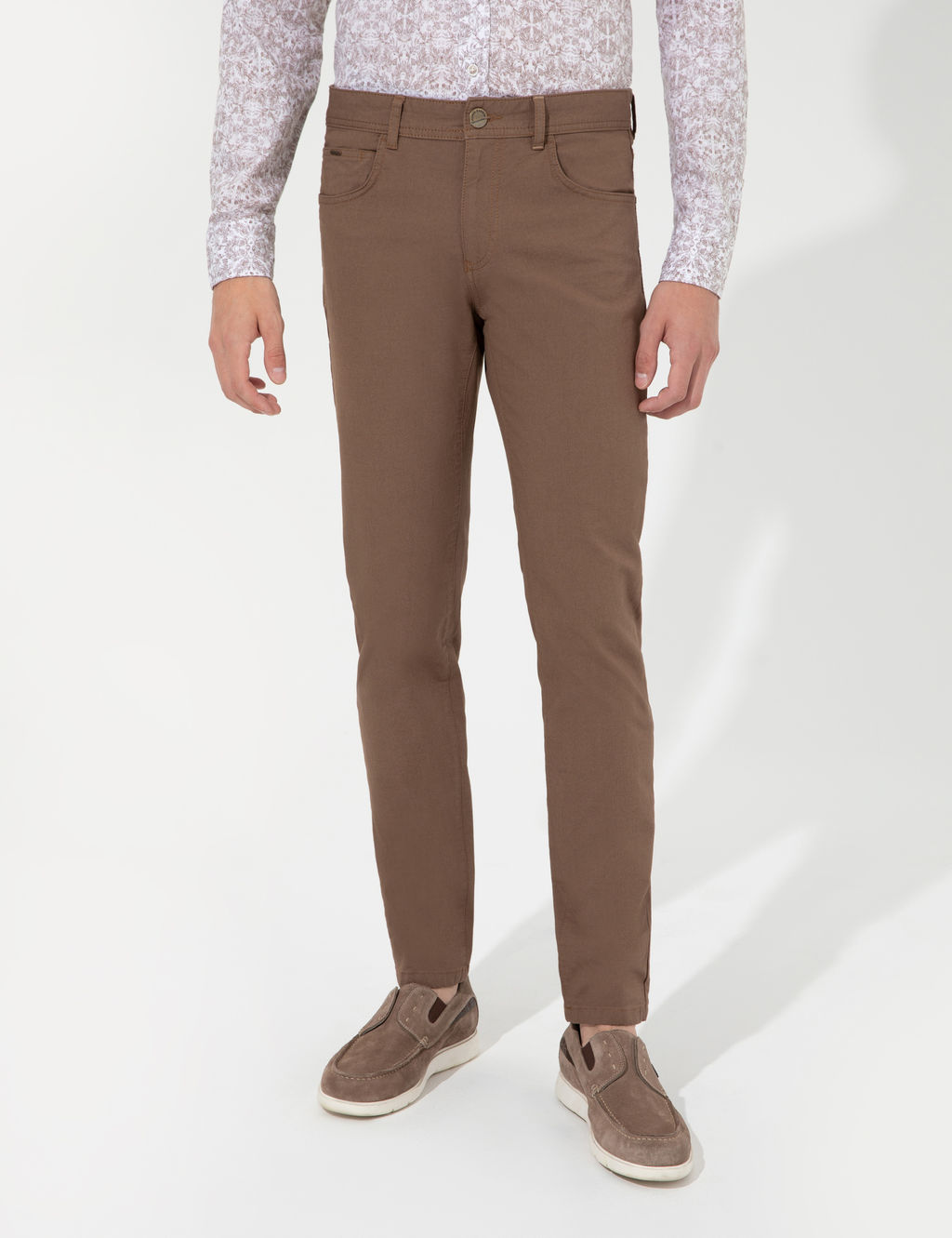 A__k Kahverengi Slim Fit Kanvas Pantolon