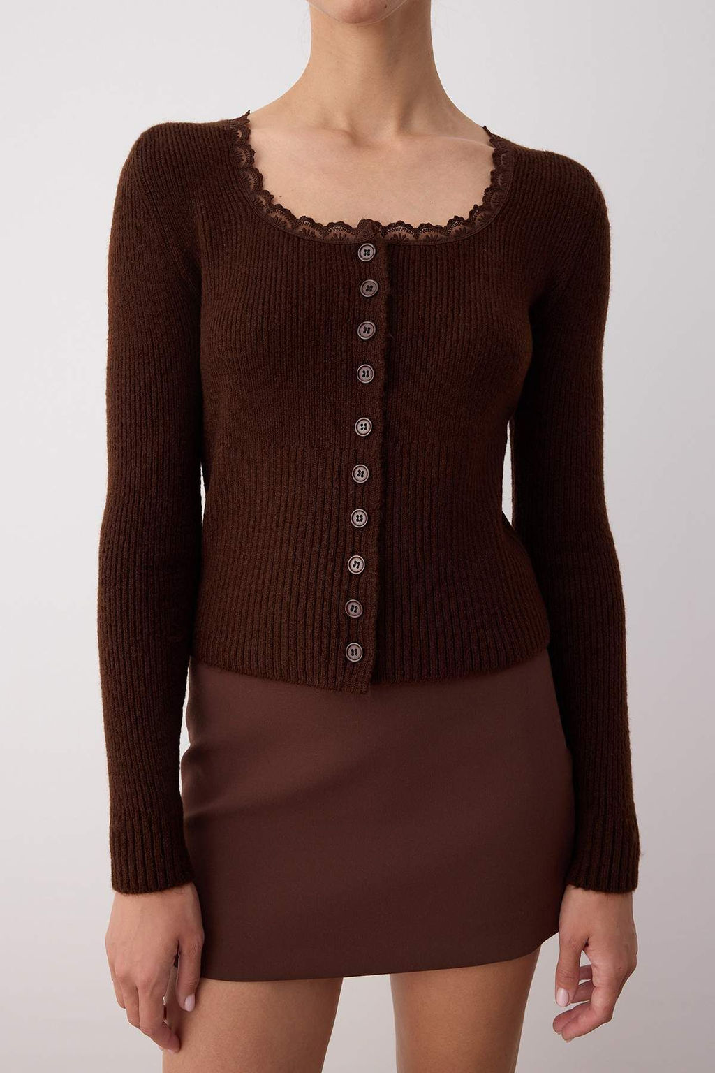 Tas Crop Dantel Garnili Kare Yaka Yumusak Dokulu Fitted/Vucudu Saran Triko H?rka TWOAW26HI00061 - Trendyolmilla фото 3