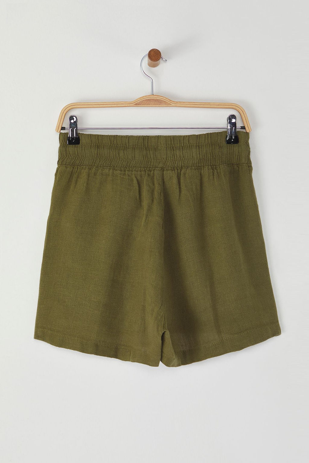 Haki %100 Keten Beli Lastikli Yuksek Bel Sort TWOSS23SR00319