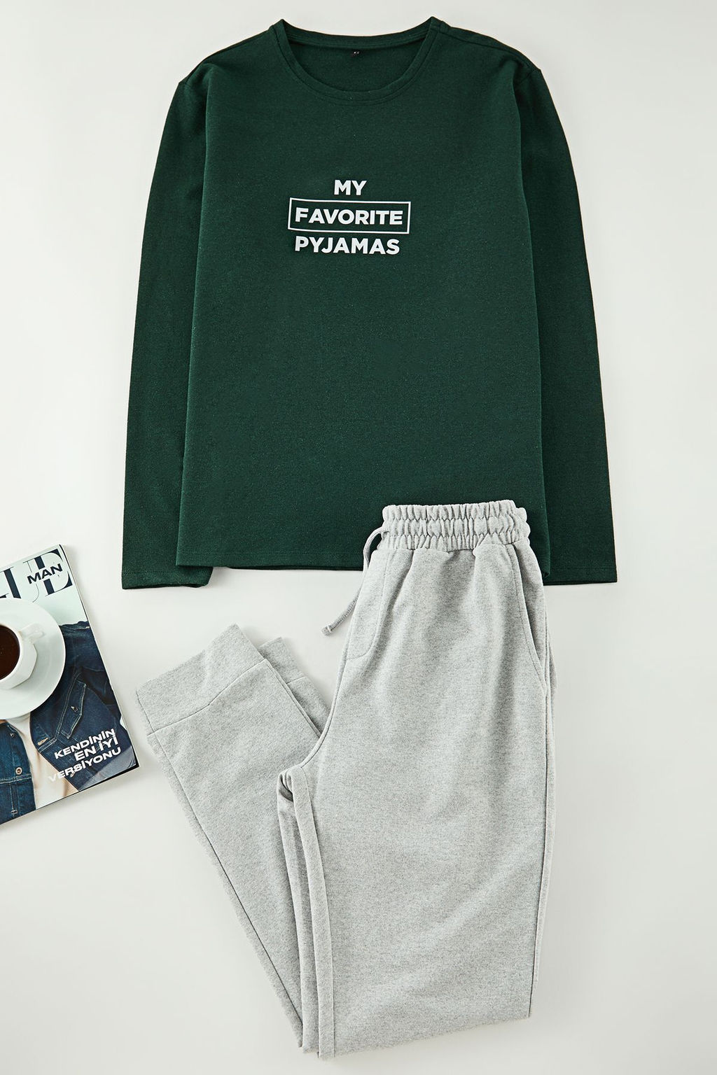 Yesil Regular Fit Bask?l? Orme Pijama Tak?m? TMNAW22PT0759